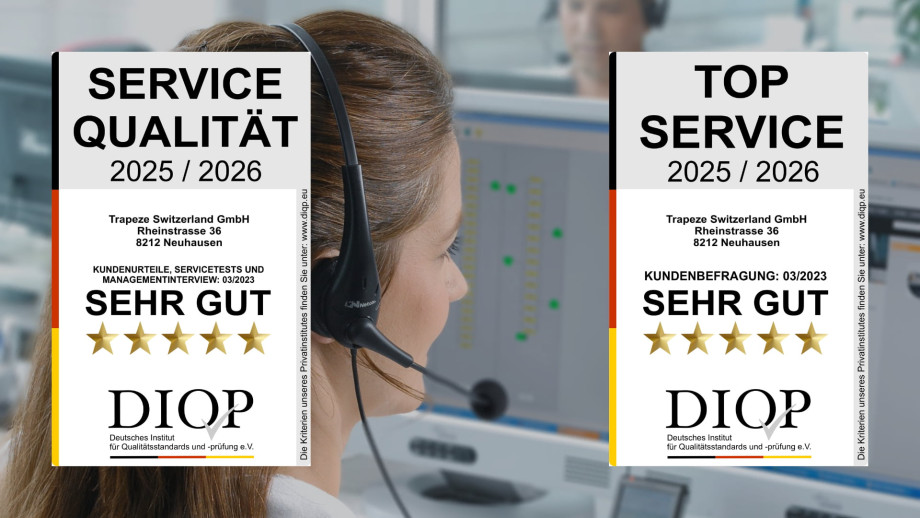 Siegel für Service Qualität und Top Service für Trapeze DACH im Jahr 2025 und 2026